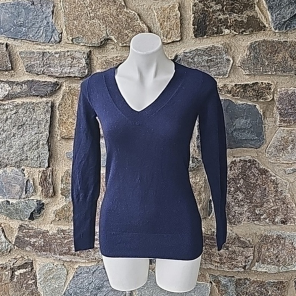 JCrew $198 Italian 100% Cashmere Classic V-Neck Sweater XXS Navy Blue F5914